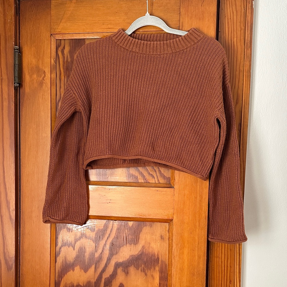 Rust Cropped Knit Sweater